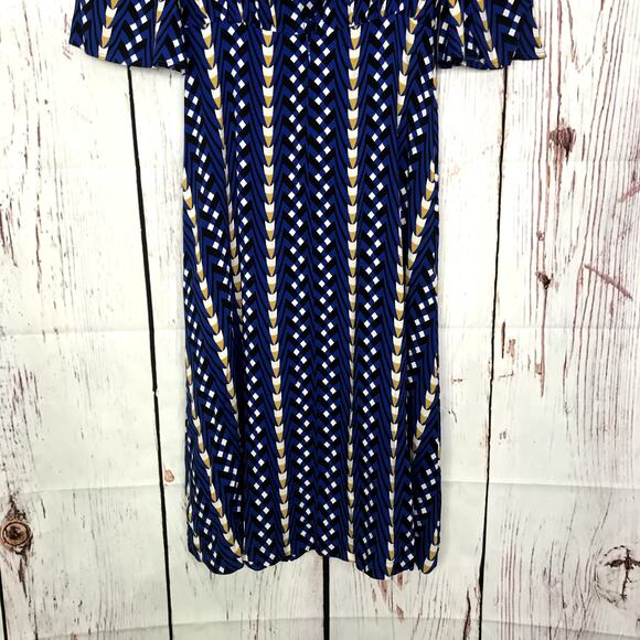 nwt anthropologie the odells blue motif abstract printed midi dress - Picture 9 of 11